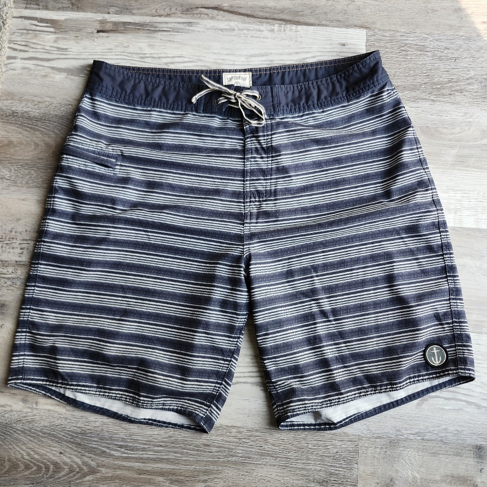 Captain Fin Co Men’s Board Shorts 34 Gray Velcro Pocket Surf Swim